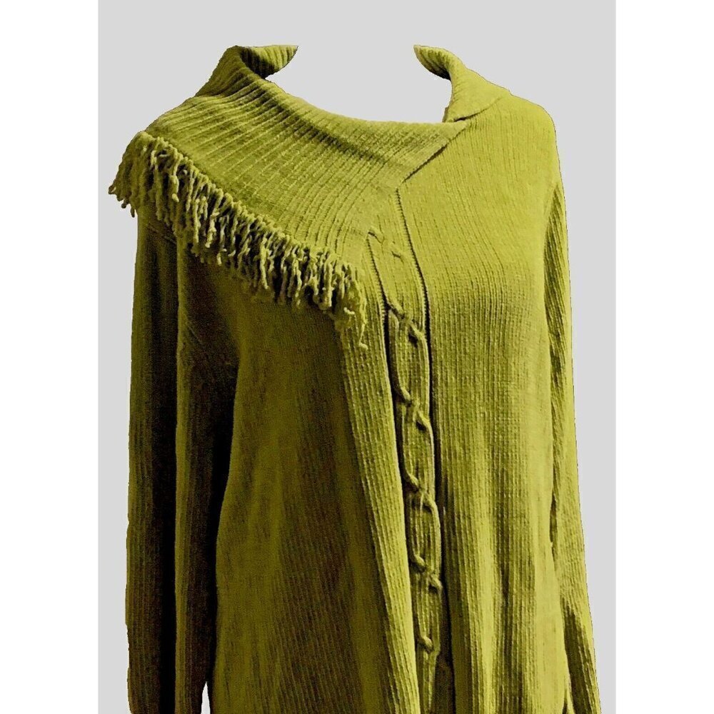 Knit & Pearl Women Cable Knit Sweater Size 1X Green Angel Flap Style Collar - Picture 3 of 12